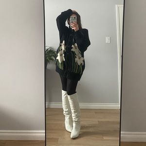 Wool Mohair oversized black vintage sweater cardigan 80s floral lily black